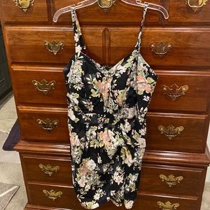American Rag Faux Wrap Black Floral Print Mini Dress 1X